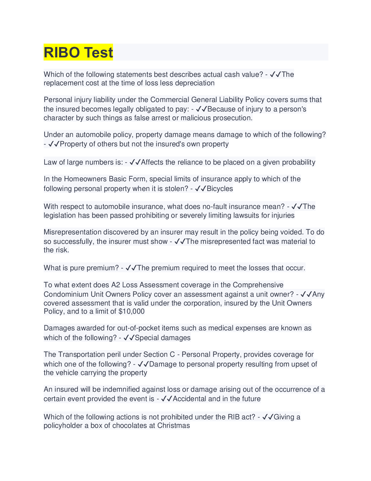 Preview image of RIBO Test | 22 Questions with 100% Correct Answers document